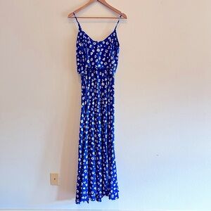 Vici Royal Blue Floral Maxi Dress Side Slit Size Medium